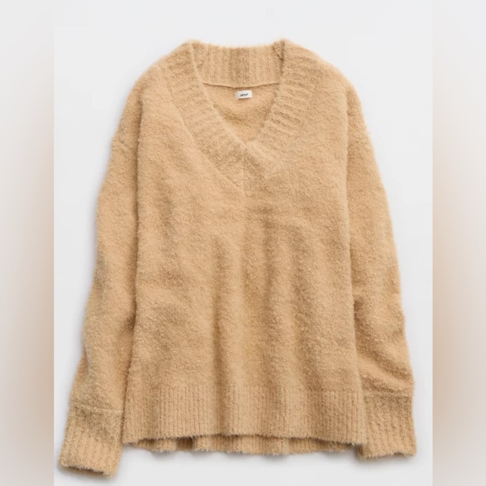 NWT Aerie Teddy Boucle Sweater Koko Brown Size XS Oversized